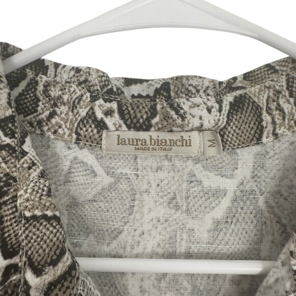 Laura Bianchi Women Sleeveless Snake Print Button-Up Dress SZ M 100% Linen - Picture 3 of 11
